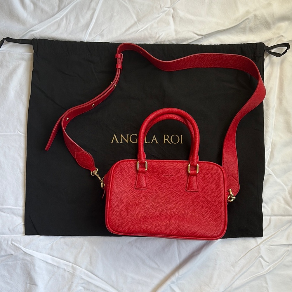 Angela Roi Red Crossbody Bag with Gold Accents